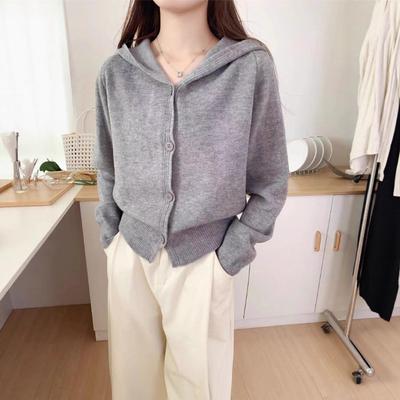Hooded Knitted Small Cardigan Autumn and Winter New Solid Color Simple Fashion Casual Versatile Sweater Jacket Top Women
