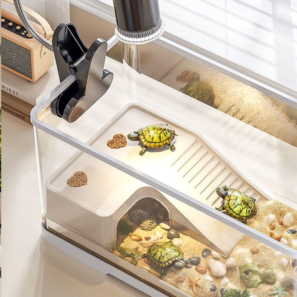 Transparent Turtle Fish Tank Decorative Aquatic Plants Multi-purpose Desk Aquarium Set with Basking Platform