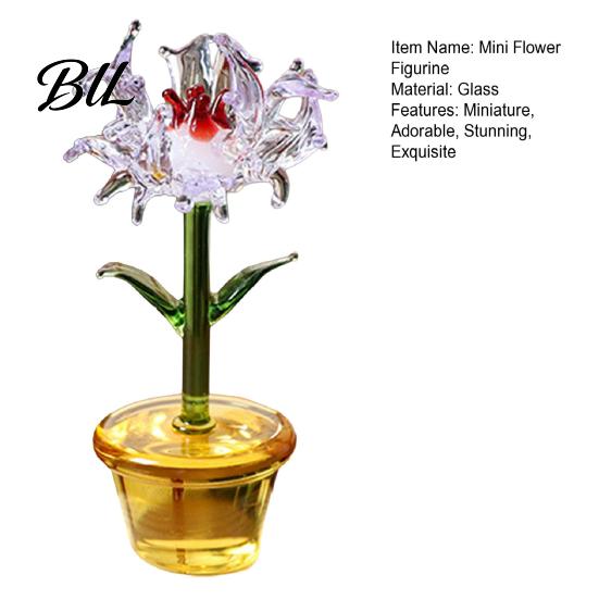 Small Potted Plant Decor Handcraft Glass Flowers Figurines Hand Blown Mini Flower Handmade Ornament Collectible Floral Gifts for Mother's Day Birthday