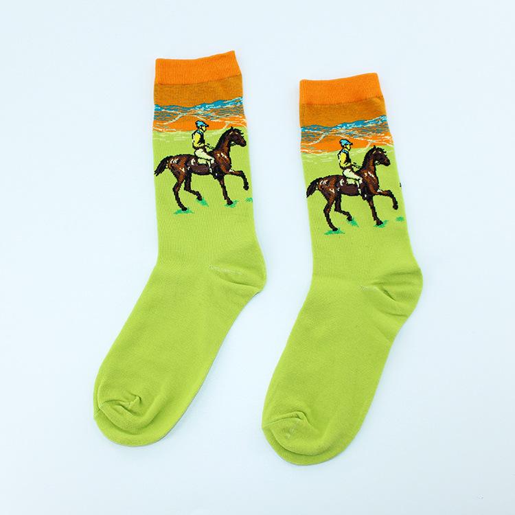 Chaussettes Femmes Drôles Mignonnes Dessin Animé Fruits Avocat Œuf Peinture à l'Huile Van Gogh Rayures Heureux Japonais Harajuku Chaussettes de Skateboard