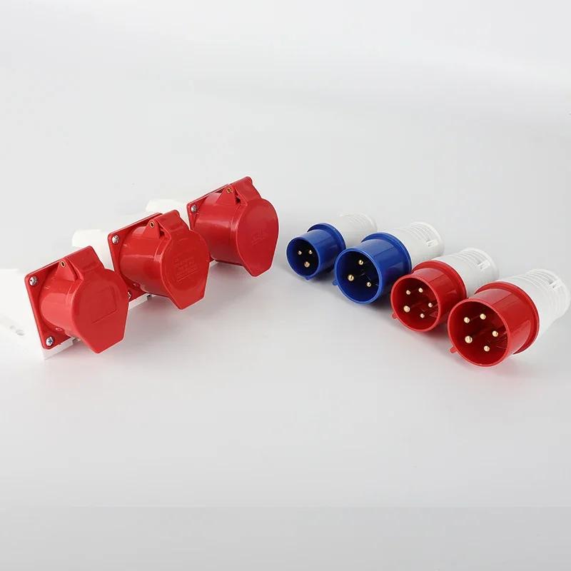 5Pcs Industrial Plug and Socket Waterproof Connector 3PIN 4PIN 5PIN 16A/32A Waterproof Electrical Connection Wall Mount Socket