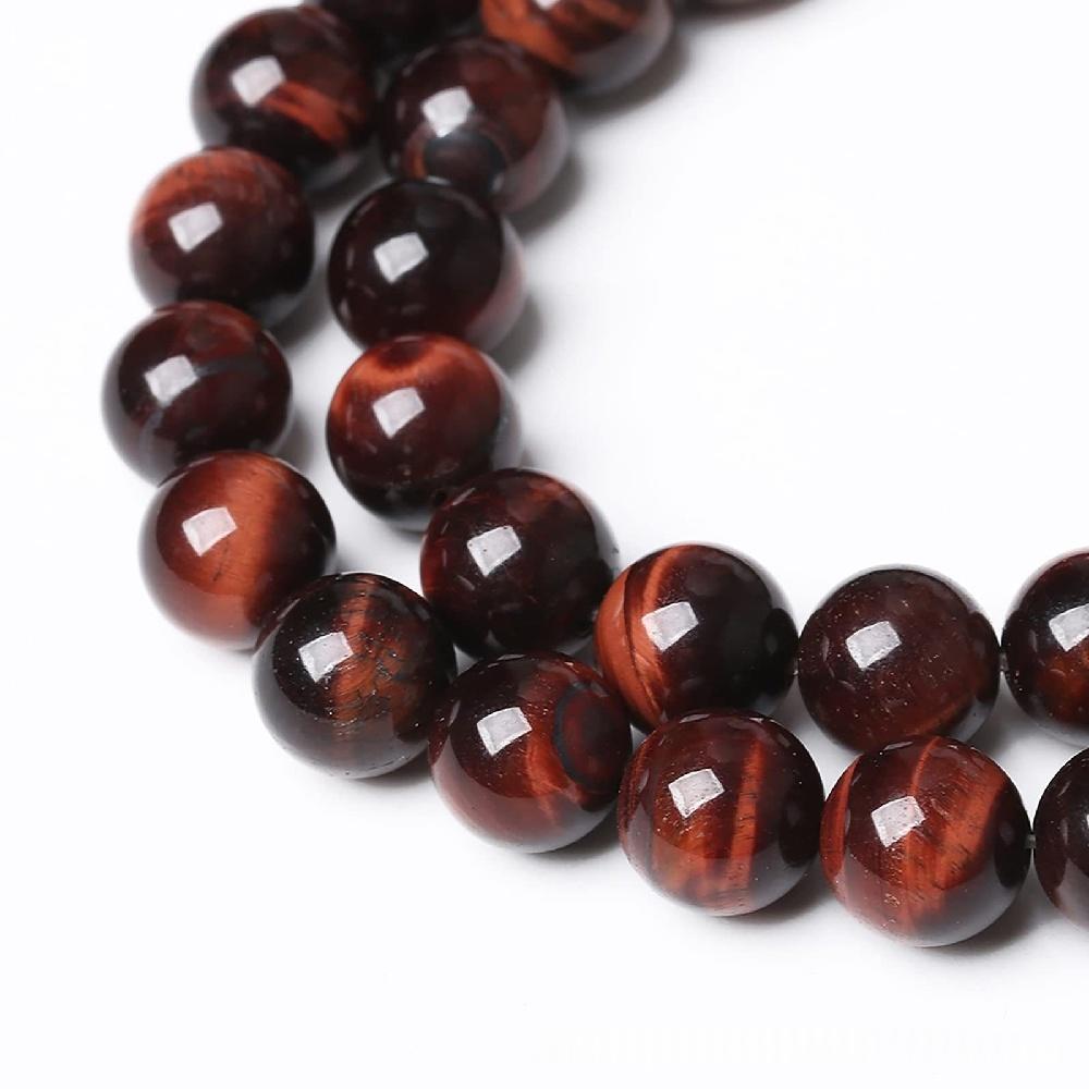 Rød Tigerøye Natursteinperler 15"Strand Glatte Løse Mellomleggsperler 4/6/8/10/12mm for Smykkefremstilling DIY Armbånd Tilbehør