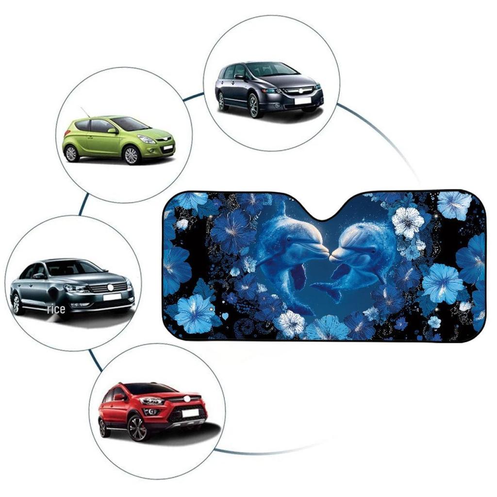 Portable Dolphin Car Windshield Sunshade, No Installation Needed, Summer Automobile UV Protection. Order Individually.