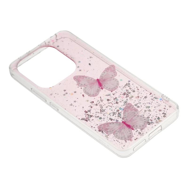 For Xiaomi Redmi Note 14 4G (163.25x76.55x8.16mm) TPU Case WANLONFENG AW Series PVC Butterfly Epoxy Phone Cover with HD Film