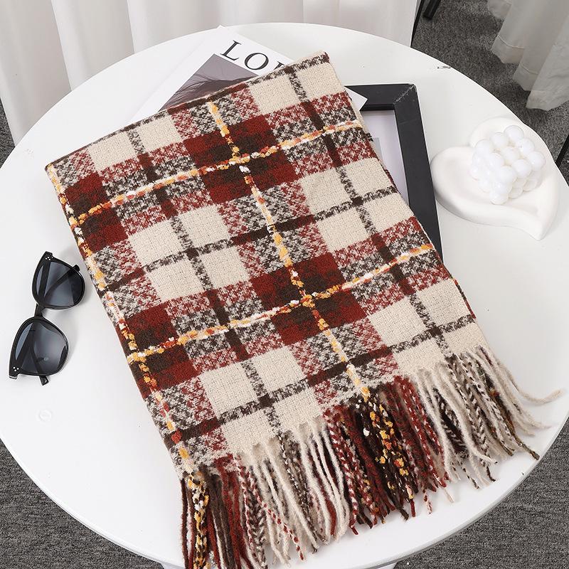 Women's Faux Cashmere Plaid Scarf - Korean Style, Thick & Warm Autumn/Winter Shawl