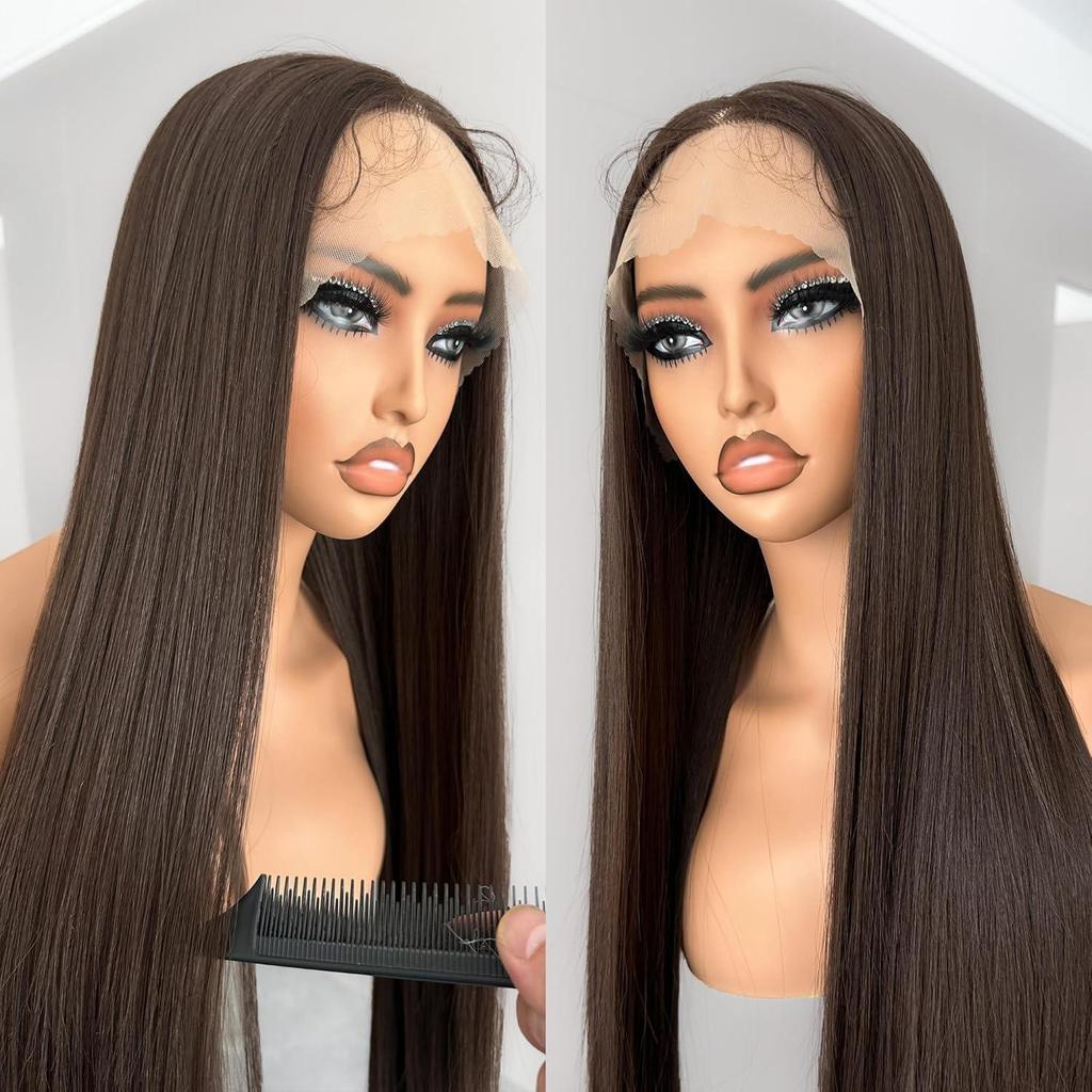 European & American Fashion Straight Hair Wig - Hot Selling Front Lace Middle Part Full Head Cover Available