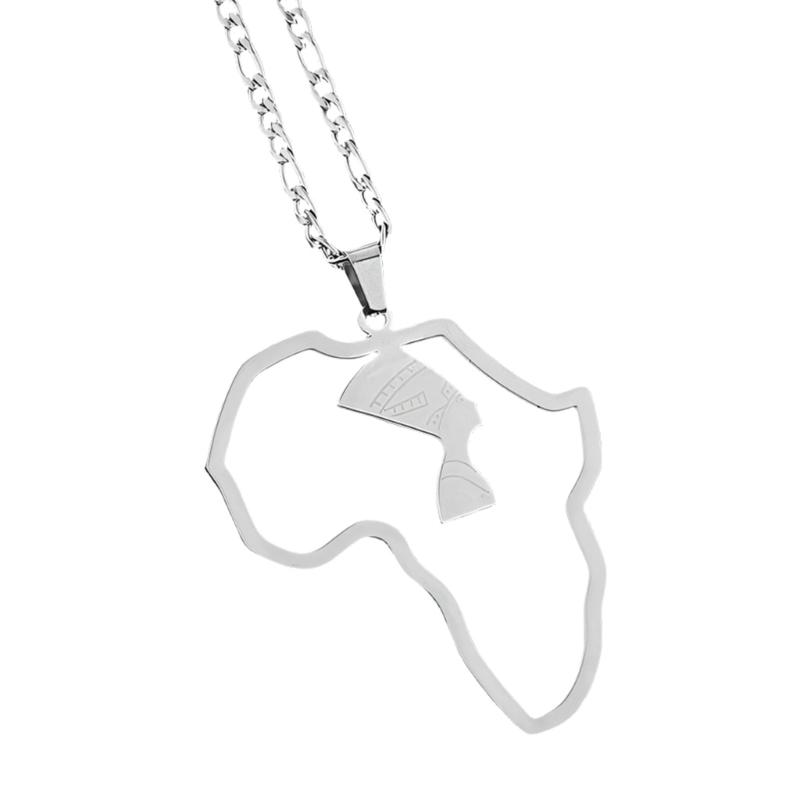 Trendy Unisex Neck Chain Necklace With Detailed Egypt Queen And Africa Map Design Fashionable African Themed Jewelry