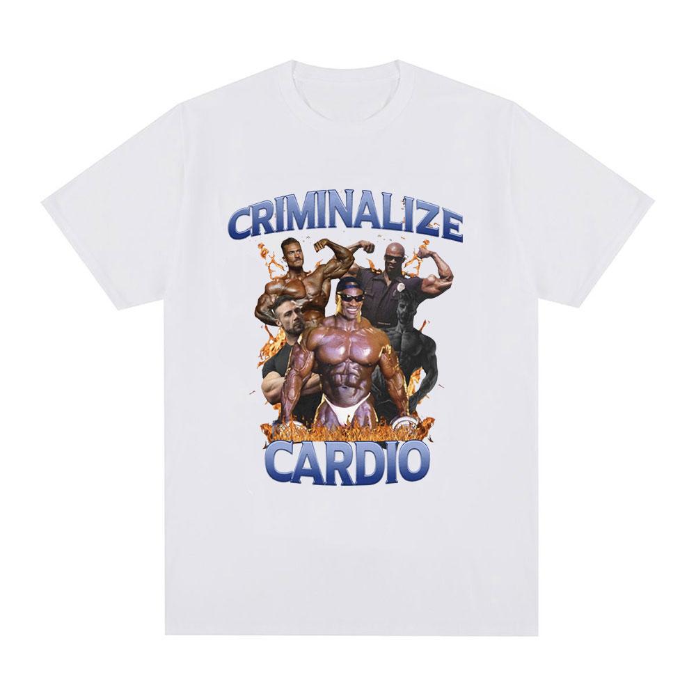 Criminalize Cardio Meme Graphic T Shirt Gym Fitness Vintage Short Sleeve T-shirt Men Fashion Hip Hop Cotton Oversized T-shirts