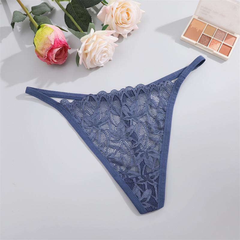 FINETOO Lace Thong For Women Sexy T-back Panty Solid Color Lingerie Floral Underwear