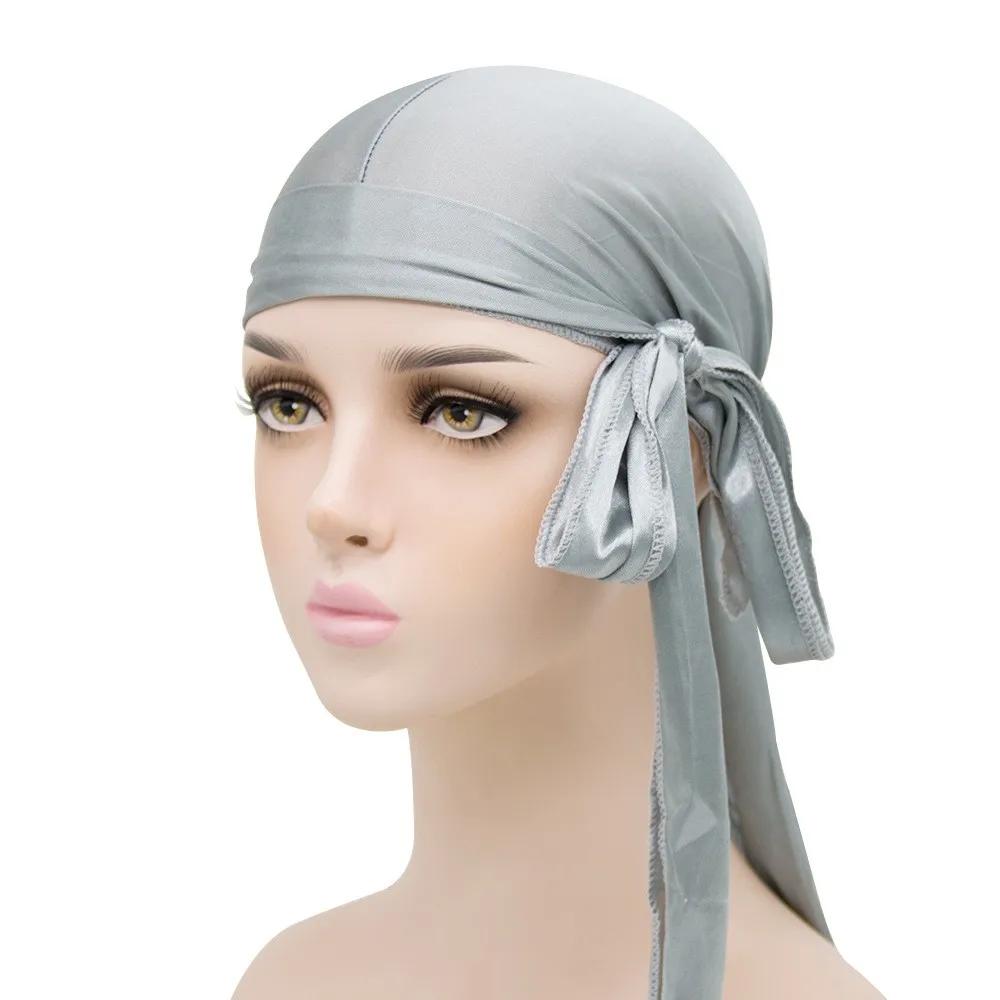Unisex Adult Satin Long Tail Doo Rag Durag Bandanas Cap Pirate Hat Turban Men Hip Hop Headband Biker Headwrap Women Headwear