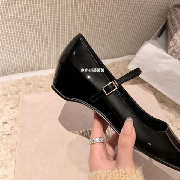 2025 New Pointed Temperament High Heels Women's Pointed Patent Leather Single Shoes with Buckle Light Mouth Mary Jane Shoes