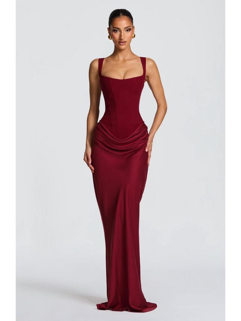 2026 European Style Spring Solid Color Sleeveless Slim-fit Pleated Square Neck Dress