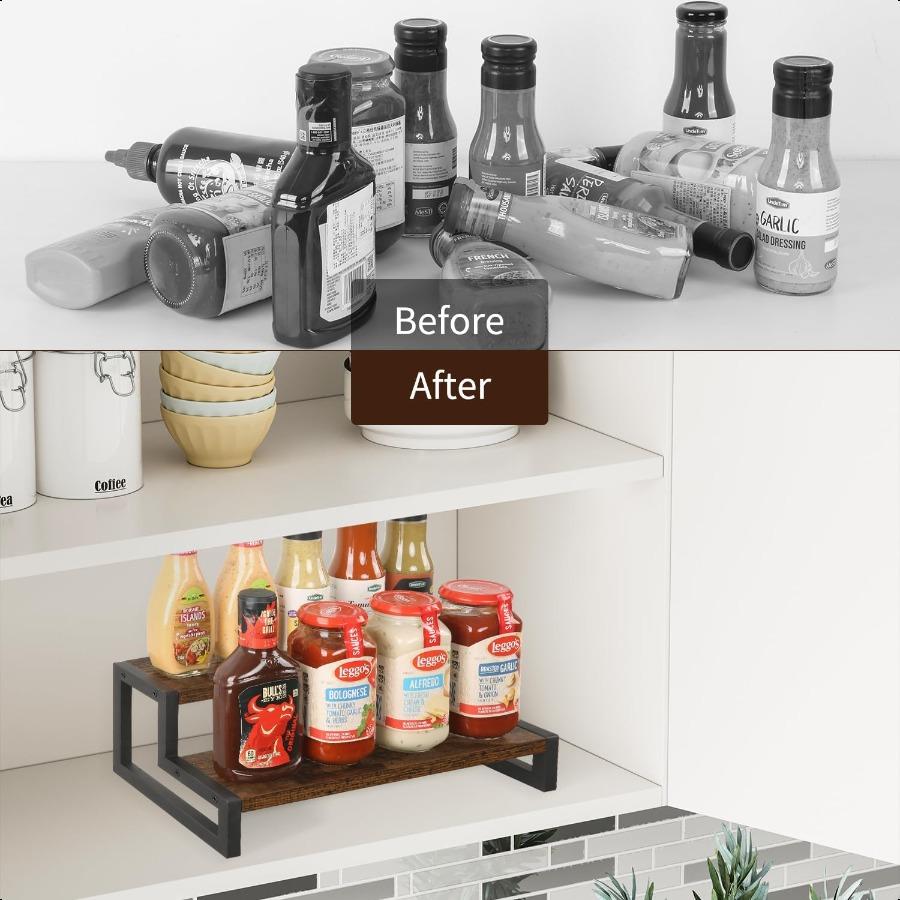 Spice Rack Organizer for Countertop 2 Tier Kitchen Counter Shelf Wooden Tiered Display Stand Riser Shelf