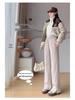 Women's High-Waist Woolen Pants - Fleece Lined, Wide-Leg, Slim Fit, Herringbone Pattern - Plus Size, Autumn/Winter 2024