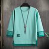 O-Neck 3/4 Sleeve Men Tops Letter Print Elastic Sweat Absorbing Breathable Hip Hop Style Fake Two Pieces T-shirt Streetwear