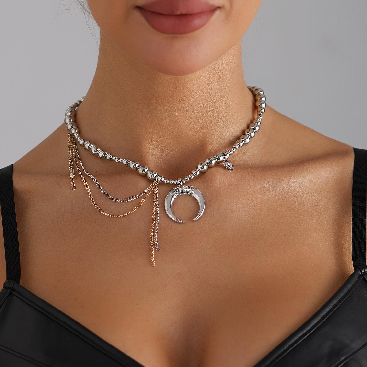 

New Dark Y2K Black Star Pentagram Tassel Necklace Women Multilayer Winding Chain Spice Girls Fashion Chokers Pendant Accessories
