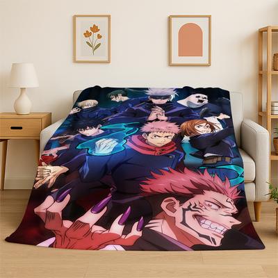 Cartoon Jujutsu Kaisen Anime Itadori Yuj Flannel Blanket Soft Warm Throw Blanket for Bedroom Living Room Bed Travel Picnic Kid