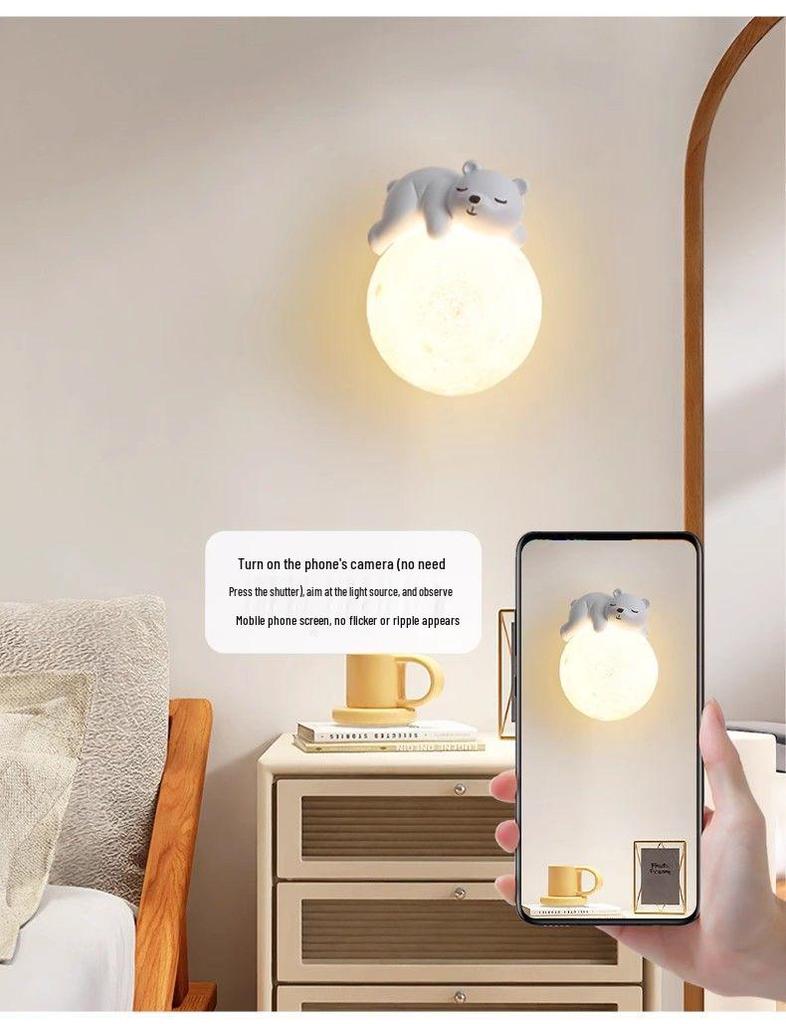 Nordic Moon Astronaut Wall Light for Kids' Rooms - Creative Cartoon Bedside Lamp for Boys and Girls.
