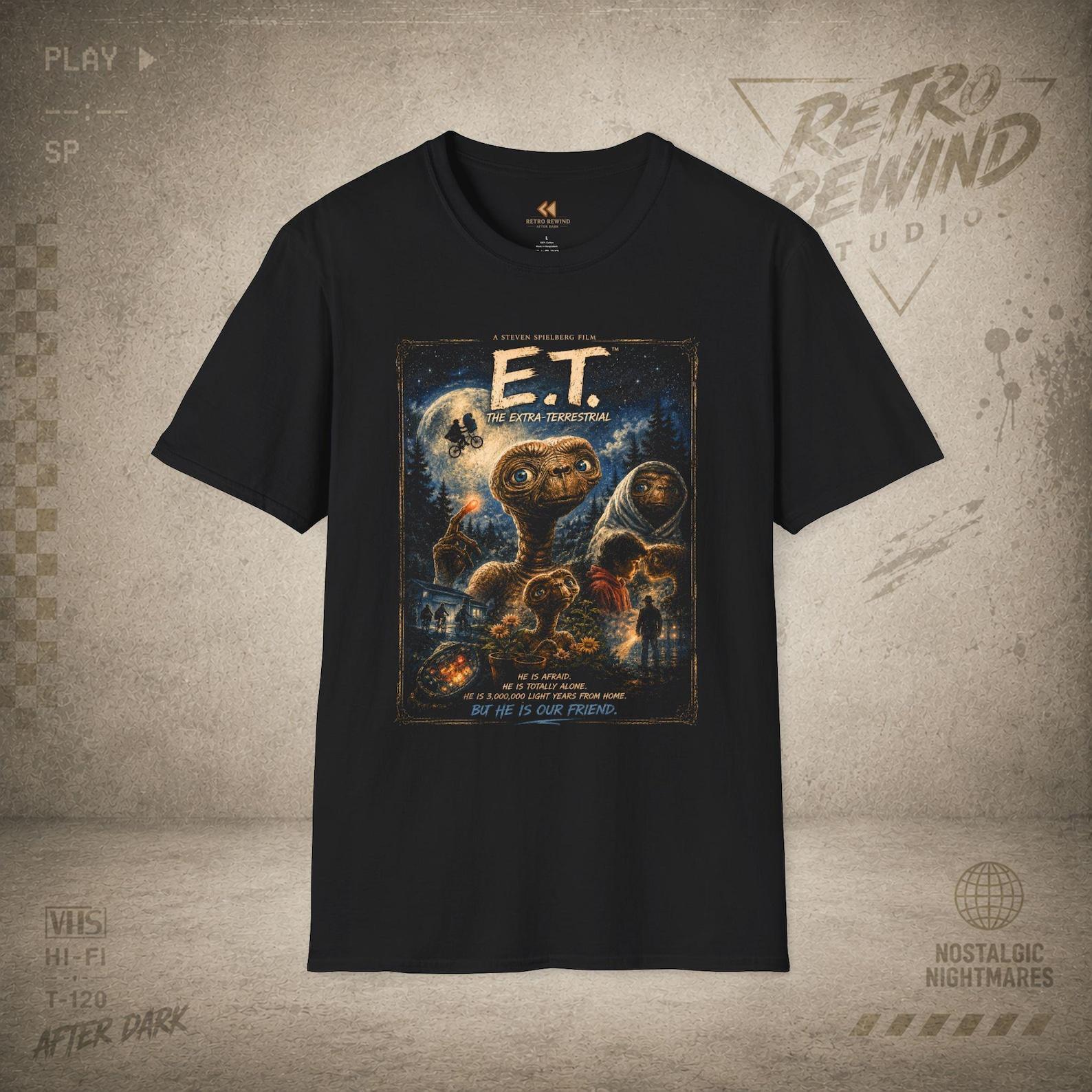 E.T. The Extra-Terrestrial T-Shirt | Vintage Movie Poster Design | RetroRewind Studios After Dark XL