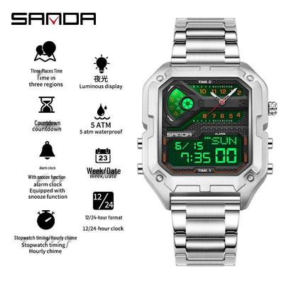 Reloj de Pulsera Deportivo Sanda 6278 Resistente al Agua con Múltiples Zonas Horarias y Alarma para Adolescentes