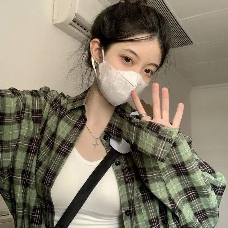 Women's Pink Plaid Polo Collar Shirt Jacket - 2024 Summer, Mid-Length, Sun Protection, Long Sleeve Top