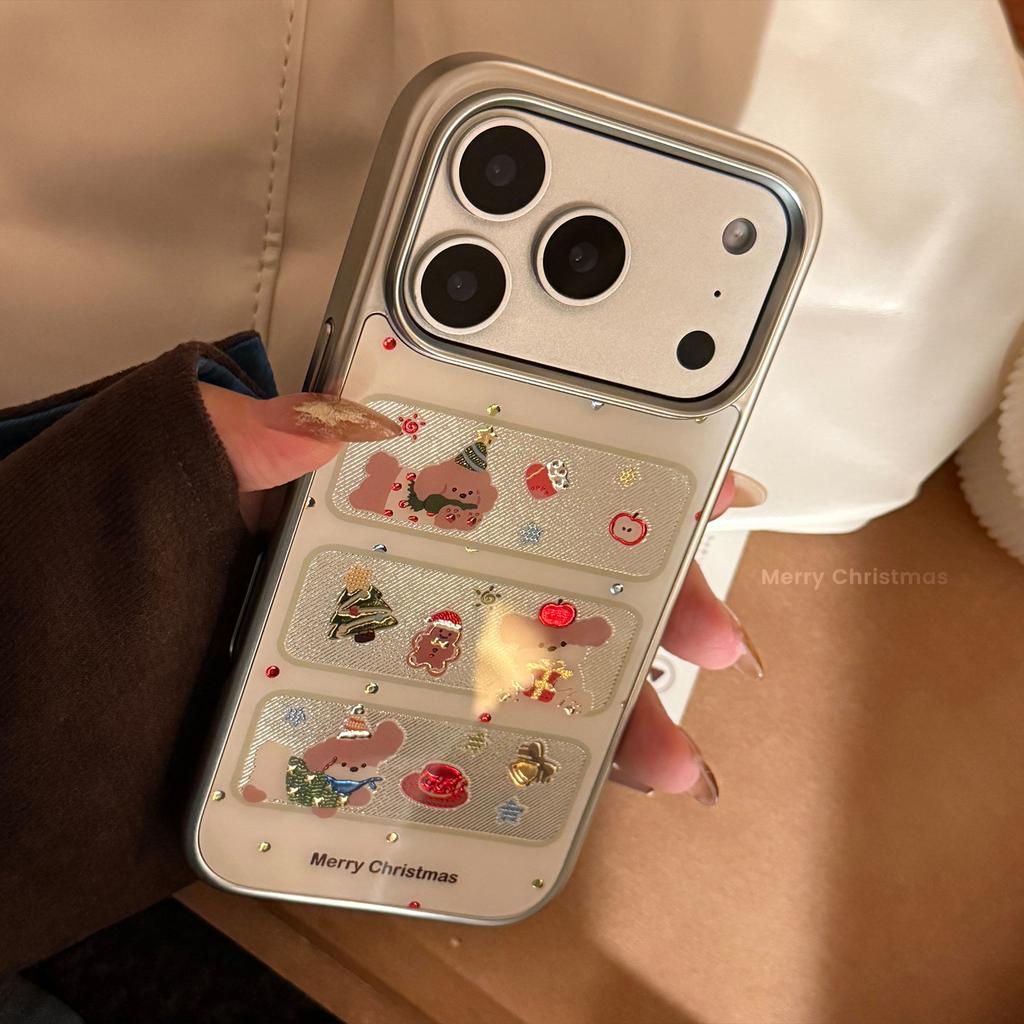 Window Christmas Puppy Suitable for Apple 17promax Mobile Phone Case for Iphone16 Electroplating 14 Gilt Cute 13 for Huawei