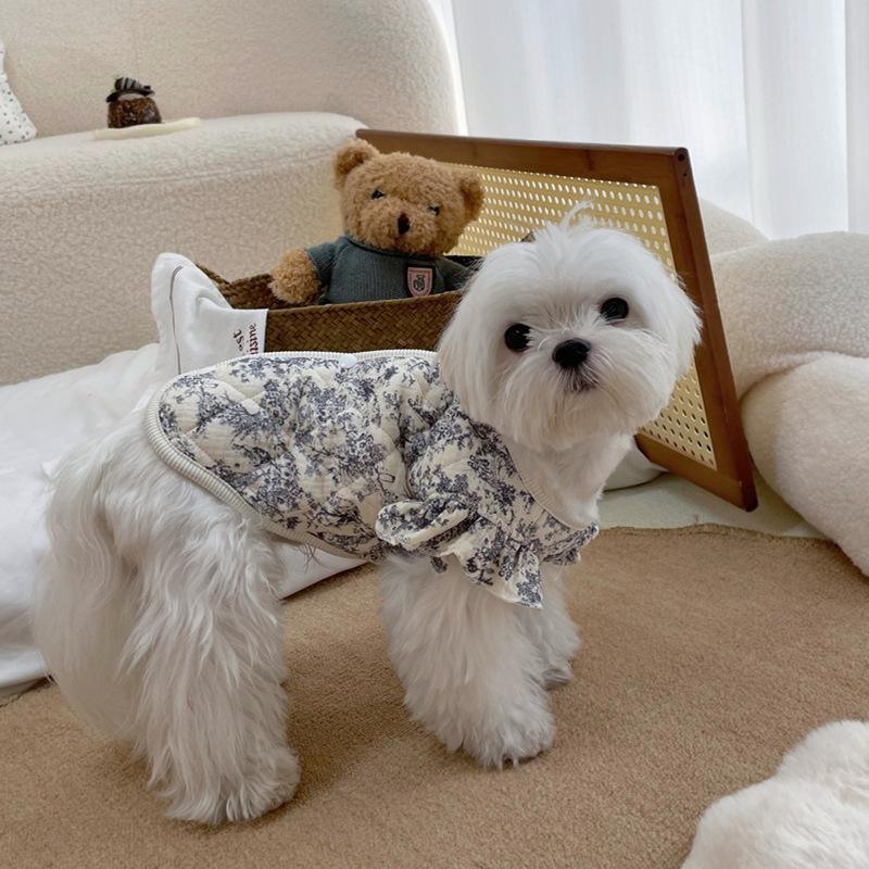 Flying sleeve gauze pet clothes cotton loungewear small dog puppy dog autumn and winter clothing warm kitten cat clothes