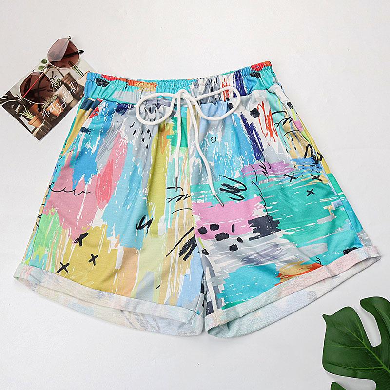 Casual Vacation Tie-dye Printed Shorts Women Temperament Elegant Mid-waist Straight Beach Pants Summer Clothes Women 2026