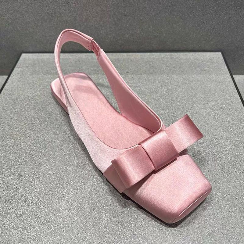 

Fashion Bow-Tie French Stunning Pink Sandals For Women, Summer 2025 New Style With Back Straps, Flat Single Shoes 35 розовый