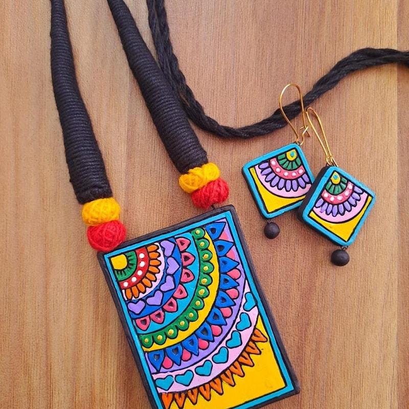 

Multi color Square Necklace Nature-Inspired Art