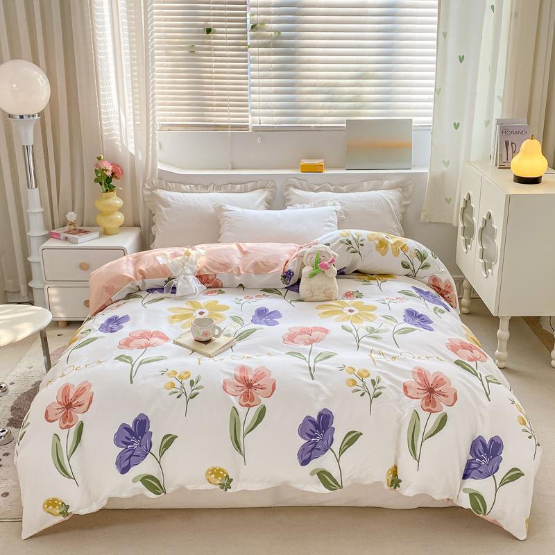 Fresh Floral Pattern Duvet Cover 1Pc 100% Cotton Skin-friendly Breathable Comforter Cover Home Bedding for Kids Teens Adults