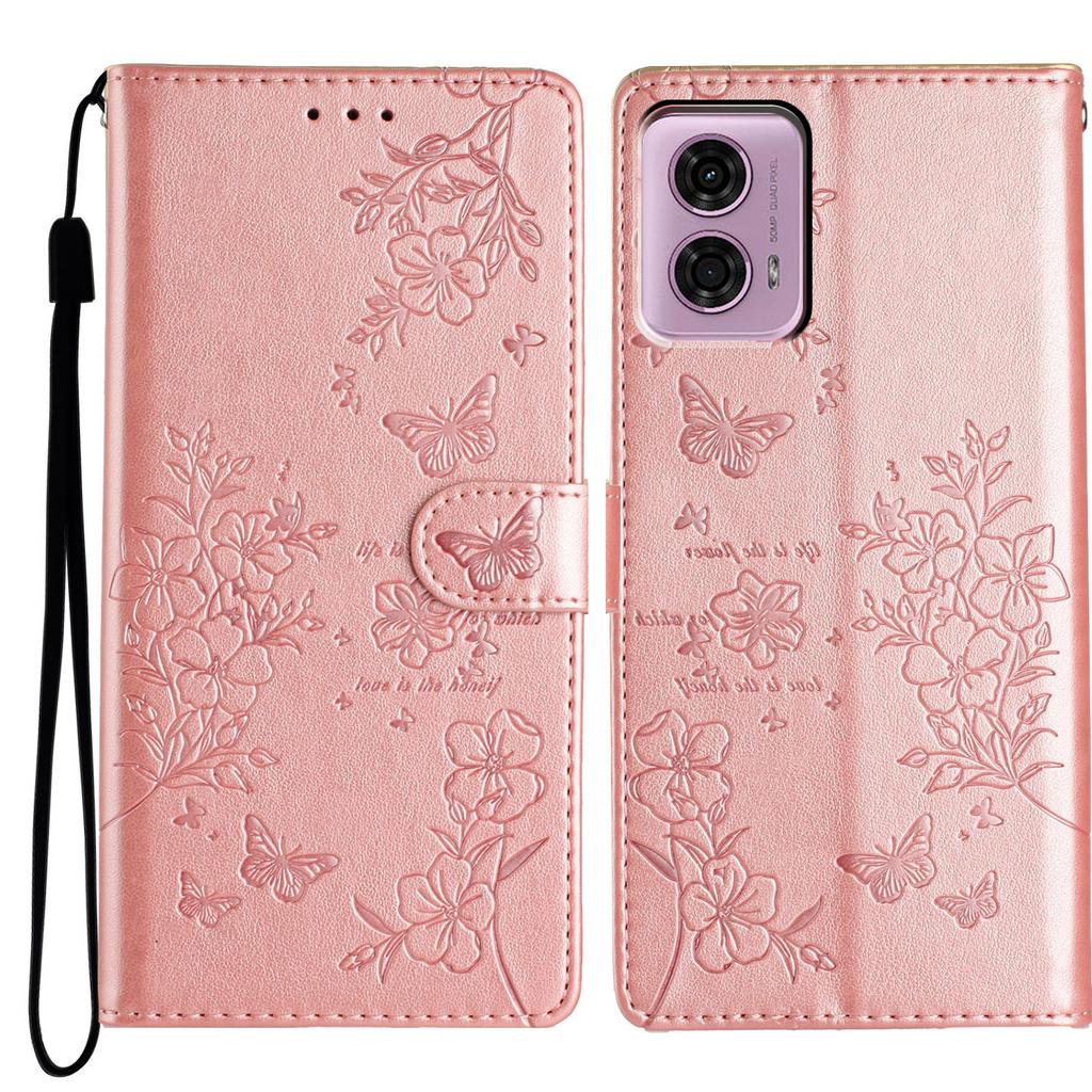 For Motorola Moto G45 5G/G34 5G Stand Case Butterfly Floral Imprint Leather Wallet Phone Cover