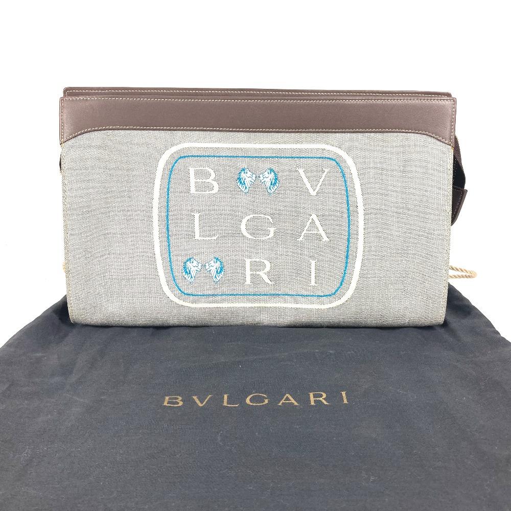 Bvlgari Logo Bag Pouch Cluch Bag  Canvas/Leather gray/Brown