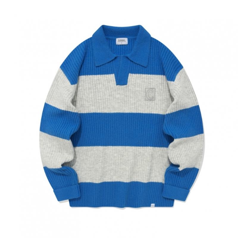 Coverknot Bărbați Pulover Tricotat cu Guler cu Dungi Colorate Co2303kt17 Bl Gn