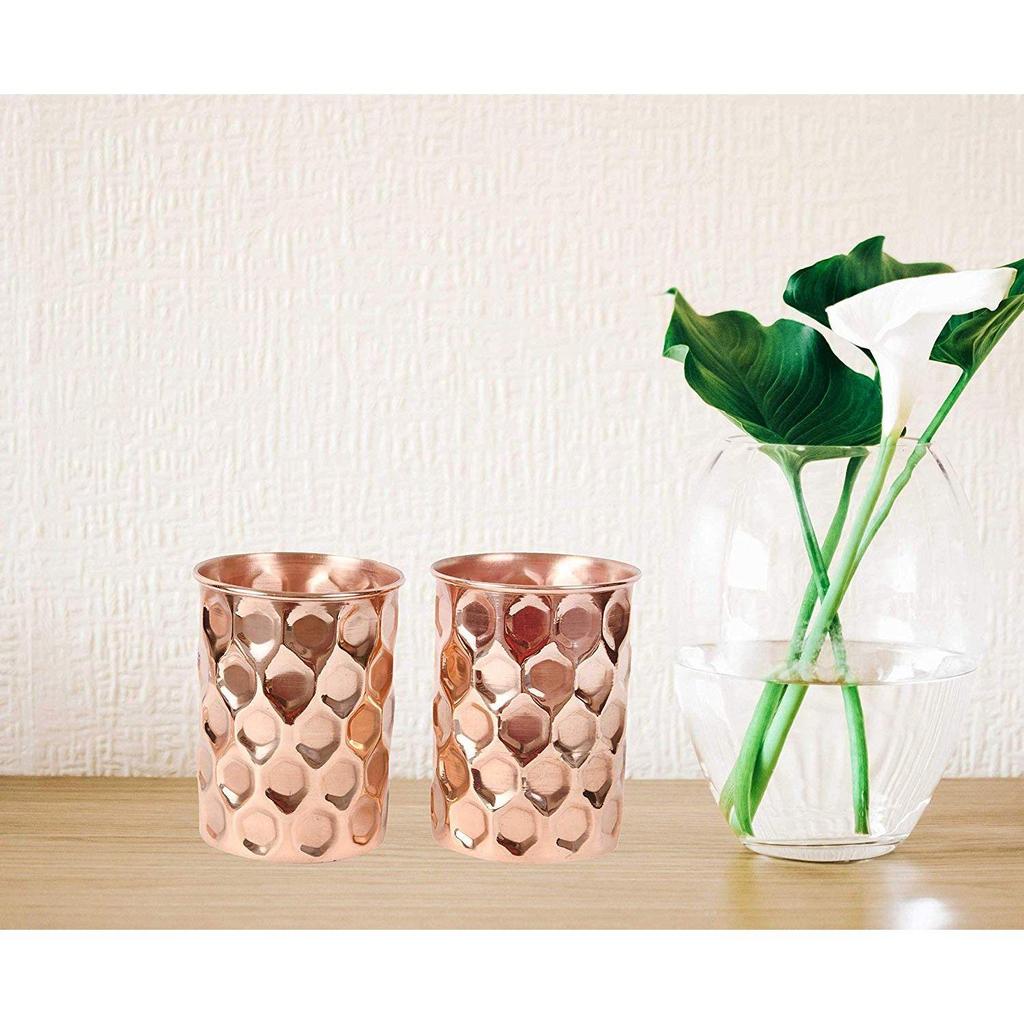 Gehämmerter Becher Serviergeschirr und Tischgeschirr Reines Kupfer Trinkwasserglas 2er-Set