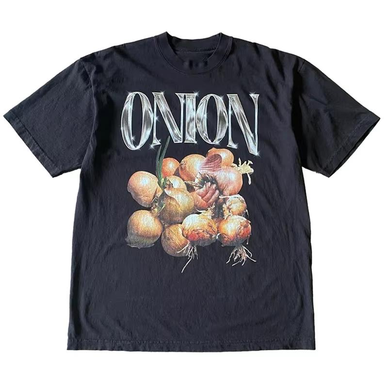 

American Hip-hop Onion Pattern Printed T-shirt Casual Fashion Oversized T-shirt Harajuku Letter Print Retro Tshirt Woman Y2k Top 4XL