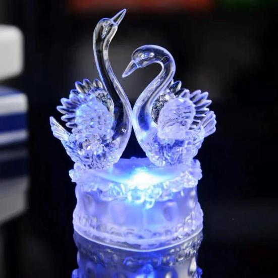 Luz Noturna Romântica de Cisnes Duplos com Luzes LED Coloridas Lâmpada de Humor Alimentada por USB para Decoração de Quarto Presente para Casais para Aniversário e Dia dos Namorados