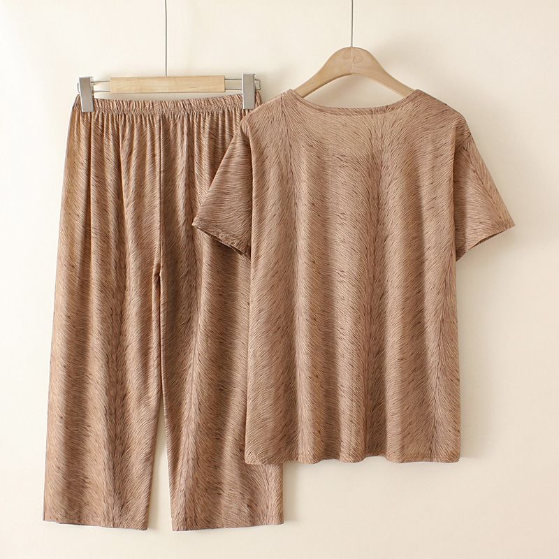 Sommer Kurzarm Outfit für Damen Elegant Viskose Zweiteiler für Mama Oma Stilvoll Dünn Bequem