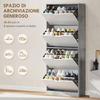Modern Space-Saving Shoe Cabinet with 4 Doors for 16 Pairs of Shoes, 62.5x26x156 cm, Concrete Grey