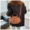 Vintage solid color pleated design women's bag, French style crossbody small bag, exquisite and elegant versatile handbag