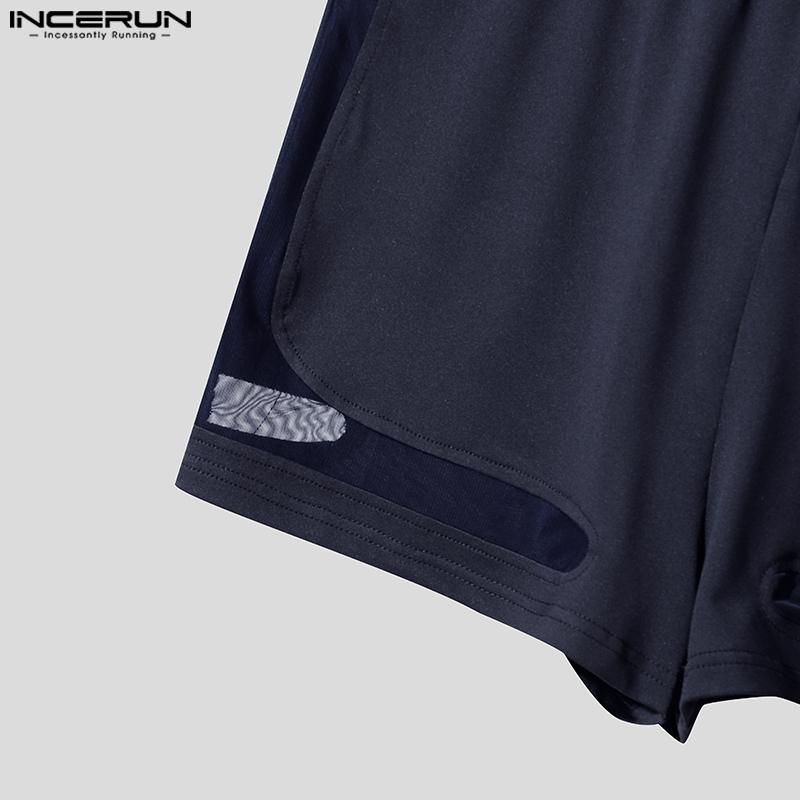 INCERUN Two Pieces Men Mesh Sheer Sleeveless Tank Tops and Shorts Sport Home Outfits Sets