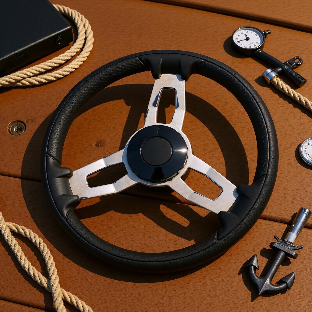 13 Inch Stainless Steel Boat Steering Wheel with Foam Grip 5 Spoke 15 Degree Angle for Boat Yacht