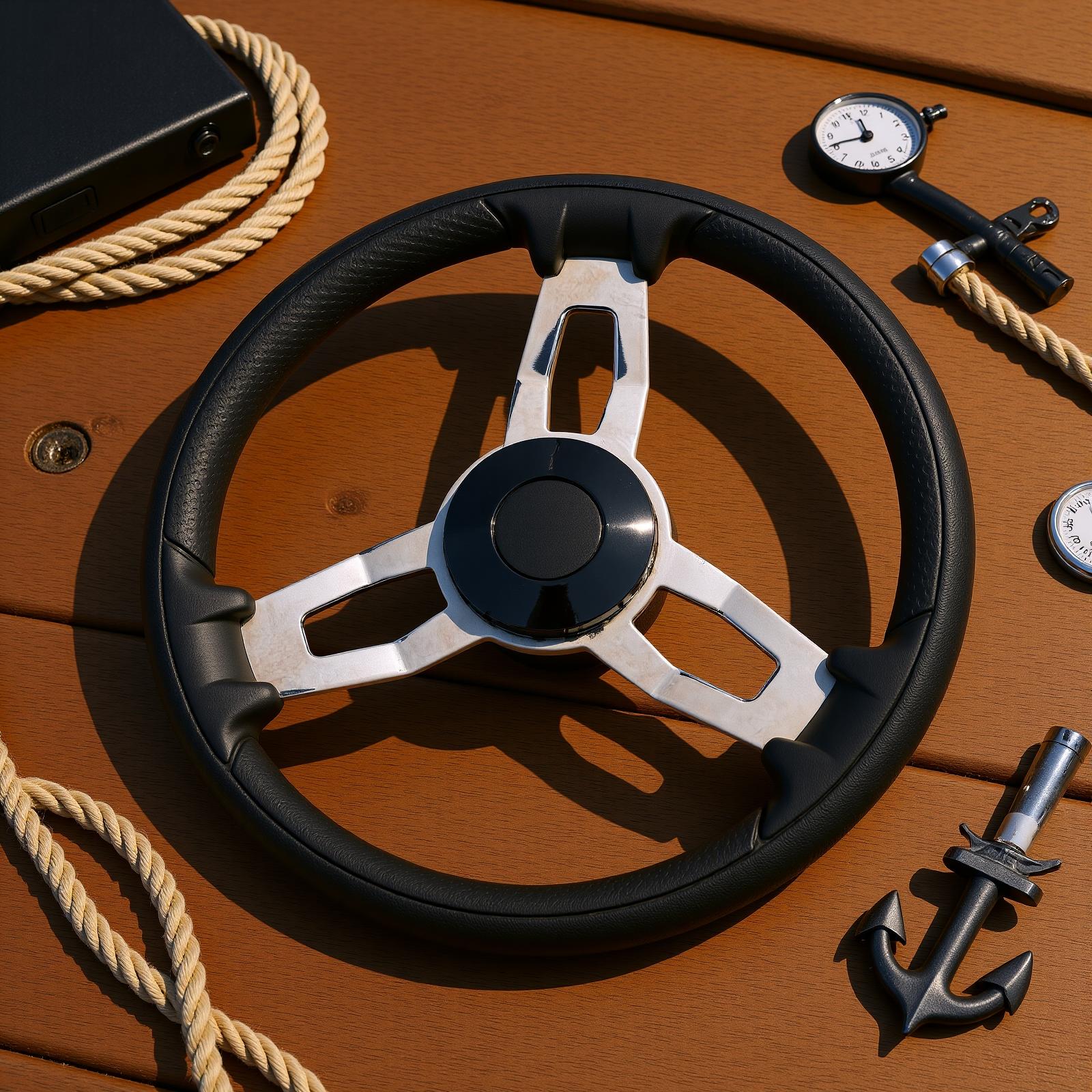 

13 Inch Stainless Steel Boat Steering Wheel with Foam Grip 5 Spoke 15 Degree Angle for Boat Yacht