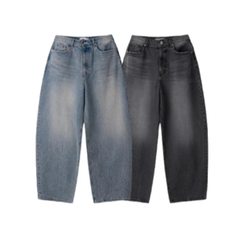 Vintage Washed Big Pocket Denim Pants Men Wide Fit Streetwear Jeans Casual Loose Long Pants