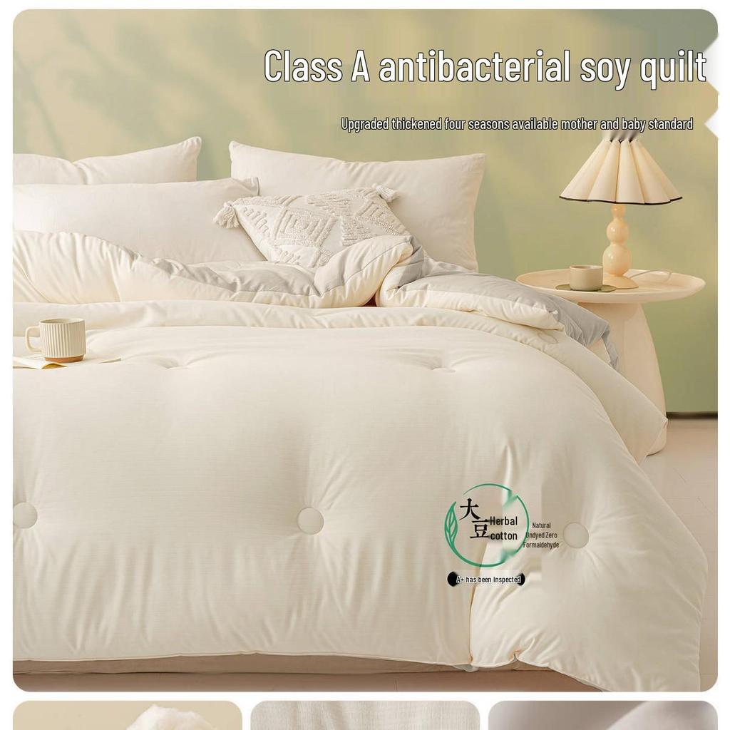 Thickened Soybean Fiber Quilt - Warm, Cold-Proof Bedding for Dormitory - Double-Sized, Perfect for All Seasons.
