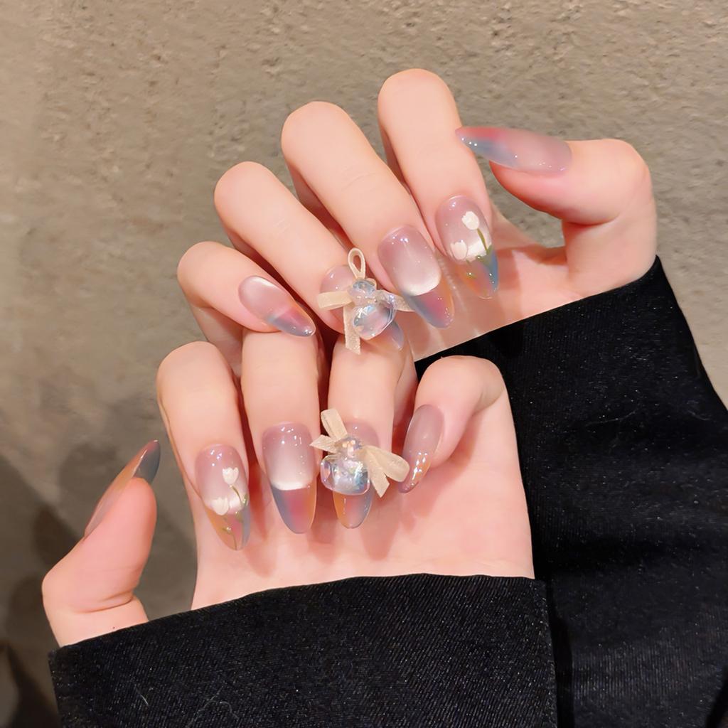 10Pcs Monet Garden Oval False Nails End UV Gel Material For Party Wedding Daily Use