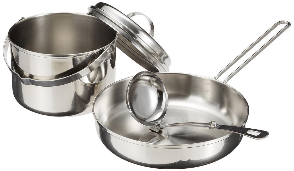 Captain Stag BBQ Pot Set, Triple-Layer Steel Camping Cooker, Large Set with Bag, M-8601