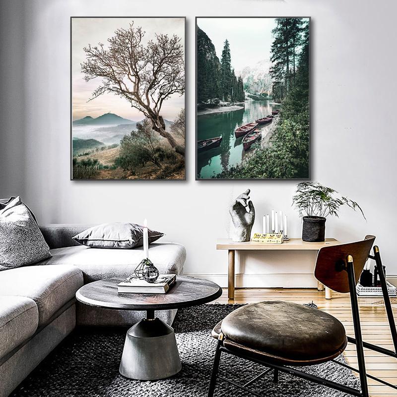 Landscape Painting Lake Reflection Canvas Poster Bohemia Sunrise Nature Nordic Style Art Print Gallery Wall Decoration Picture