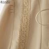 ZANZEA Women Casual Round Neck Long Sleeve Lace Patchwork Loose Blouse