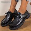 Fashion Fashion Pu Leather Loafers Women 2025 Non Slip Black Lace Up Mid Heel Pumps Square Toe Platform Casual Shoes Zapatos De Mujer